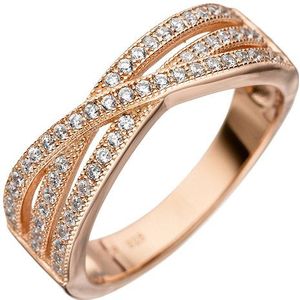 SIGO Damen Ring mehrreihig 925 Sterling Silber rotgold vergoldet mit Zirkonia