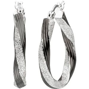 SIGO Creolen gedreht oval 925 Sterling Silber schwarz bicolor Ohrringe
