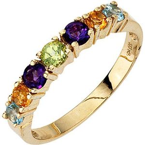 SIGO Damen Ring 333 Gold Gelbgold 2 Amethyste 2 Citrine 1 Peridot 2 Blautopase