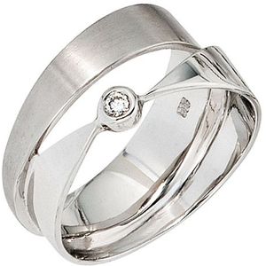 SIGO Damen Ring breit 585 Gold Weißgold matt mattiert 1 Diamant Brillant Weißgoldring