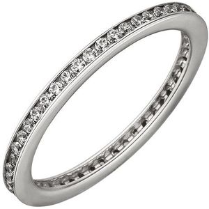 SIGO Damen Ring schmal 925 Sterling Silber mit Zirkonia rundum Silberring