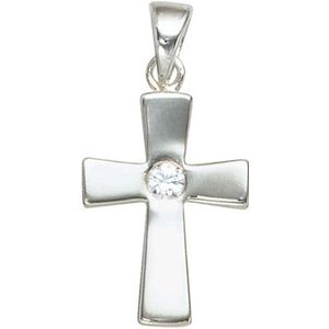 SIGO Anhänger Kreuz 925 Sterling Silber 1 Zirkonia Kreuzanhänger Silberkreuz