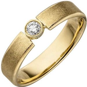 SIGO Damen Ring 585 Gold Gelbgold eismatt 1 Diamant Brillant 0,10ct. Diamantring