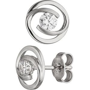 SIGO Ohrstecker rund 333 Gold Weißgold matt 2 Zirkonia Ohrringe Weißgoldohrringe