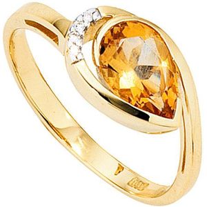 SIGO Damen Ring 585 Gold Gelbgold bicolor 1 Citrin orange 4 Diamanten Brillanten