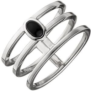 SIGO Damen Ring 3-reihig breit 925 Sterling Silber 1 Onyx Silberring Onyxring