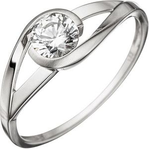 SIGO Damen Ring 333 Gold Weißgold mattiert 1 Zirkonia Weißgoldring