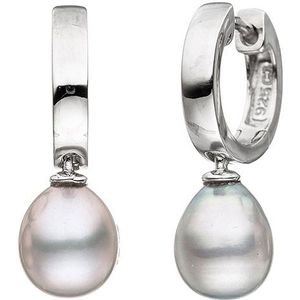 SIGO Creolen 925 Sterling Silber 2 graue Süßwasser Perlen Ohrringe Perlenohrringe