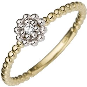 SIGO Damen Ring Blume 585 Gold Gelbgold Weißgold bicolor 1 Diamant Brillant Goldring