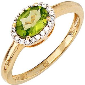 SIGO Damen Ring 585 Gold Gelbgold bicolor 1 Peridot grün 20 Diamanten Goldring