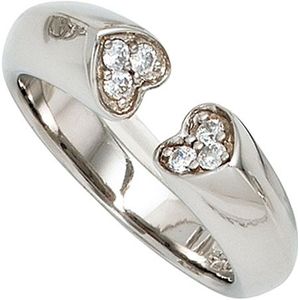 SIGO Damen Ring Herz Herzen offen 925 Sterling Silber 6 Zirkonia Silberring