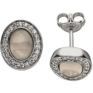 SIGO Ohrstecker 925 Sterling Silber 2 Rosenquarze 44 Zirkonia Ohrringe Silberohrringe