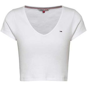 Tommy Jeans Bby Crp Essential Rib Short Sleeve V Neck T-shirt Wit L Vrouw