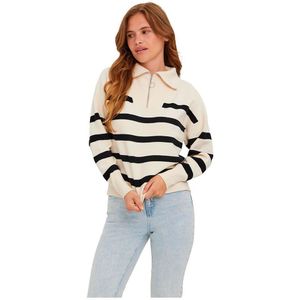 Vero Moda Saba Stripe Half Zip Sweater Beige 2XL Vrouw