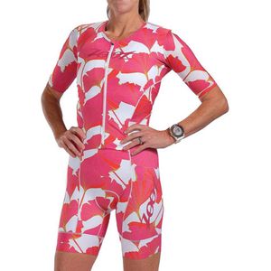 Zoot Aero Full Zip Blooms Short Sleeve Trisuit Roze 2XL Vrouw