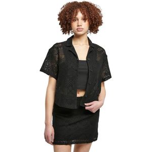 Urban Classics Crochet Lace Resort Short Sleeve Shirt Zwart 5XL Vrouw