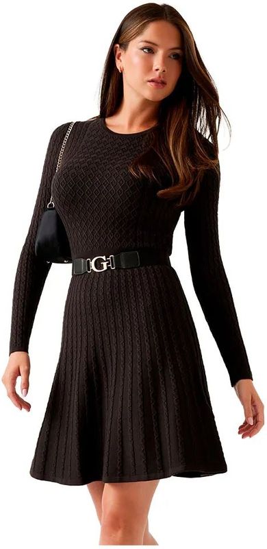 GUESS - HANA - Gebreide Jurk - Donkerbruin - Kort/mini