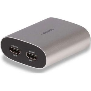 Lindy - HDMI Extractor - Audio-adapter - Zilver - 4K UHD, 18G HDMI 2.0, HDCP 2.2, 7.1-kanaals audio