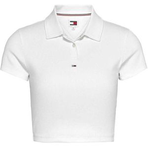 Tommy Jeans Crp Essential Rib Short Sleeve Polo Wit M Vrouw