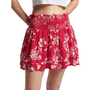 Superdry Vintage Ruffle Smocked Skirt Rood L Vrouw