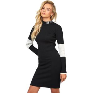 Siksilk Knitted Bodycon Long Sleeve Dress Zwart 2XS Vrouw