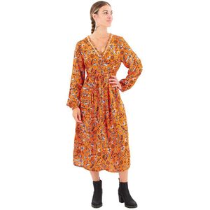 Superdry Printed V Tea Short Sleeve Midi Dress Oranje S Vrouw