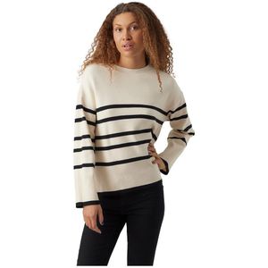 Vero Moda Saba Stripe O Neck Sweater Beige,Zwart XL Vrouw