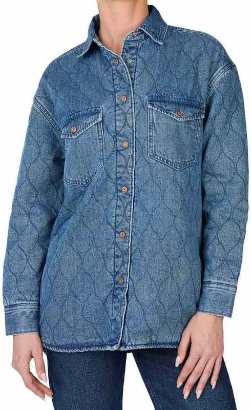 Denim Jack - Blauw - Katoen - Oversized Pasvorm - Ruitjesprint