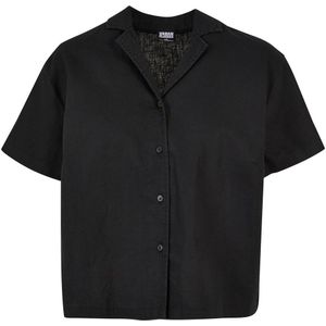 Urban Classics Linen Mixed Resort Short Sleeve Shirt Zwart 5XL Vrouw
