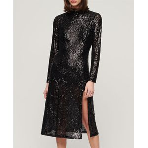 Superdry Long Sleeves Backless Sparkly Midi Dress Zwart XL Vrouw