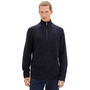 Tom Tailor 1039673 Nep Structured Knit Troyer Half Zip Sweater Blauw XL Man