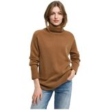 Gantvoor vrouwen. 4805269 Bruine visgraattrui met zwanenhalsdetail (S), Casual, Wol, Klassiek