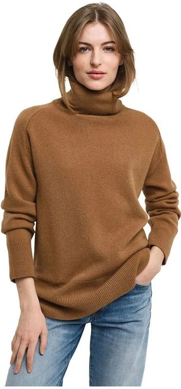 Gantvoor vrouwen. 4805269 Bruine visgraattrui met zwanenhalsdetail (S), Casual, Wol, Klassiek