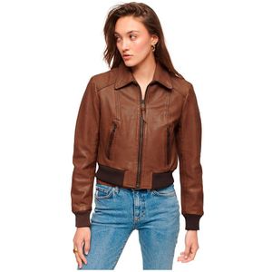 Superdry 70´s Leather Leather Jacket Bruin S Vrouw