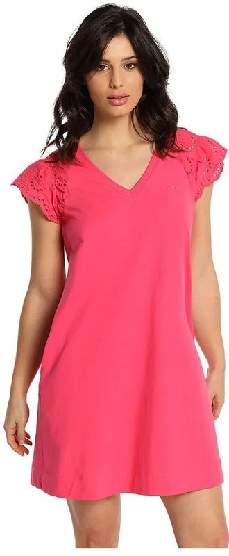 Lois - Korte Jurk - Roze - V-hals - Casual - Katoen - Korte Mouwen