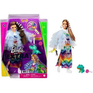Barbie Extra Articulated Brunette With Rainbow Dress Veelkleurig