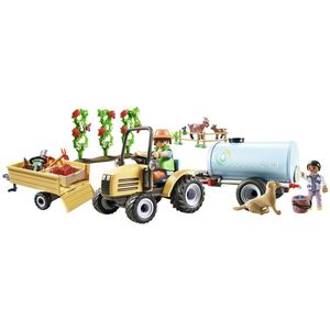 Playmobil Tractor With Trailer And Water Tank Construction Game Goud