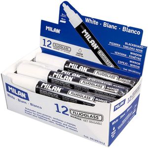 Milan Display Box 12 Fluoglass Markers Chisel Tip 2 4 Mm White Colour Wit