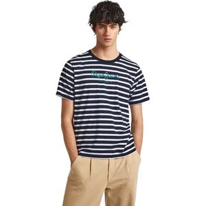 Pepe Jeans Striped Eggo Short Sleeve T-shirt Blauw XL Man