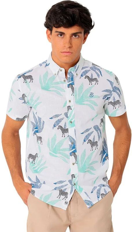 Bendorff - 840485340 - Bedrukt Overhemd - Wit - Korte Mouwen