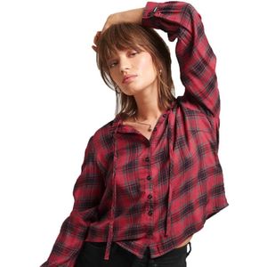 Superdry Vintage Ruffle Trim Check Long Sleeve Shirt Rood M Vrouw