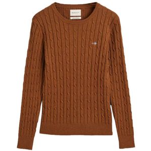 Gant Stretch Cable Crew Neck Sweater Bruin S Vrouw