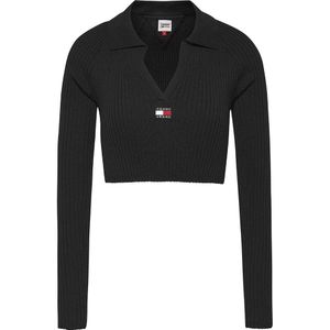 Tommy Jeans Badge V Neck Sweater Zwart L Vrouw
