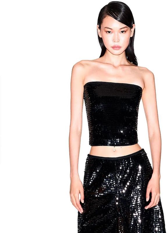 A|X Armani Exchange - Top Sparkle - Zwart - Mouwloos - Polyester