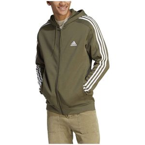 Adidas Essentials Fleece 3 Stripes Full Zip Sweatshirt Groen L / Regular Man