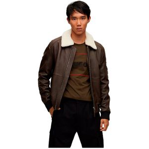 Hugo Leeon Leather Jacket Bruin M Man