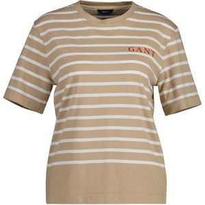 Gant Logo Striped Short Sleeve T-shirt Beige M Vrouw