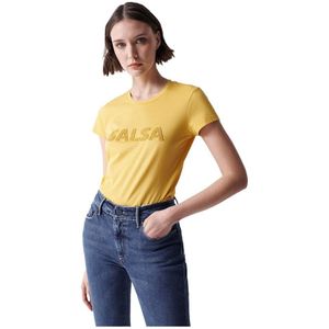 Salsa Jeans Sequin Logo Detail Short Sleeve T-shirt Geel S Vrouw