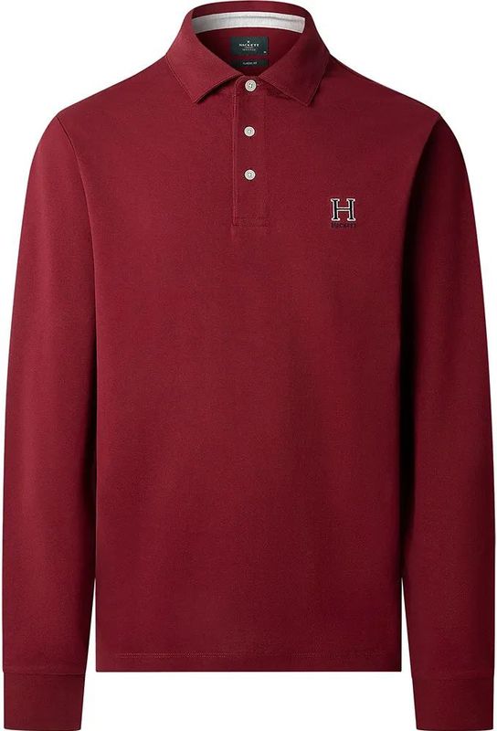 Hackett Londonvoor mannen. HM5500005 Erfgoed H Polo Ls (L), Casual, Granaatappel, Katoen, Lange mouwen
