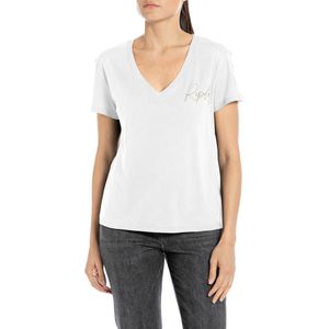 Replay W3084.000.20994 Short Sleeve V Neck T-shirt Wit M Vrouw